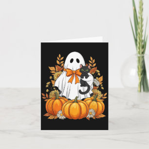 Carte Fantôme Cosy avec Citrouilles de Chat Noir Scène d