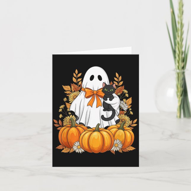Carte Fantôme Cosy avec Citrouilles de Chat Noir Scène d (Devant)