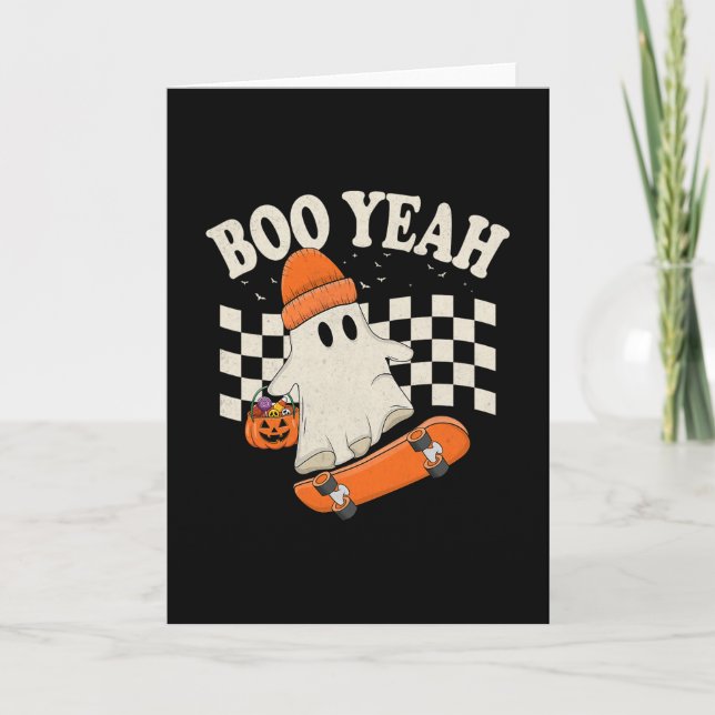 Carte Fantôme de skateboard Boo Yeah drôle d'Halloween (Devant)
