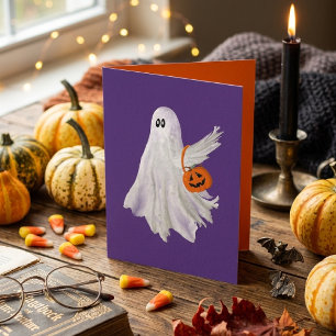Carte Fantôme de Trick Or Treating avec un seau de bonbo