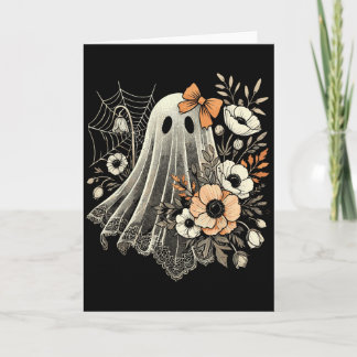 Carte Fantôme d'Halloween avec fleurs vintage