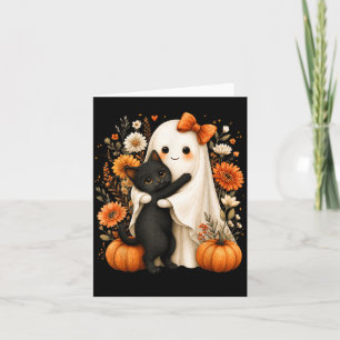Carte Fantôme d'Halloween étreignant Chat Noir Citrouill