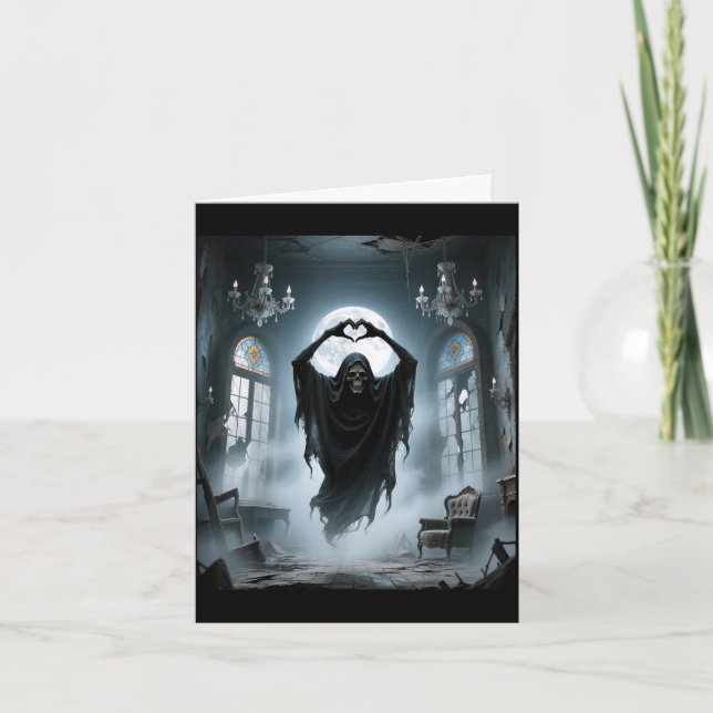 Carte Fantôme drôle coeur mains visage effrayant hallowe (Devant)