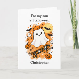 Carte Fantôme drôle et fils de skateboard Halloween