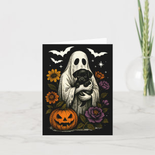 Carte Fantôme Floral Chien Noir Coquette Drôle Halloween