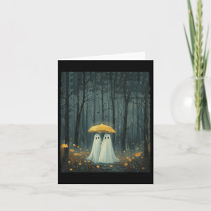 Carte Fantôme Floral Tenant Un Parapluie Couple Saison S