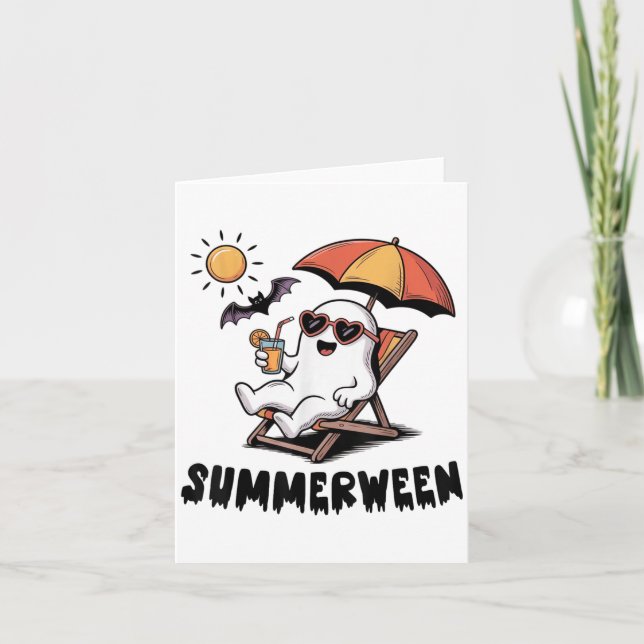 Carte Fantôme mignon et effrayant de Summerween avec des (Devant)