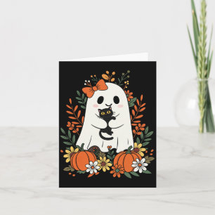Carte Fantôme Mignon Vintage Avec Chat Noir Et Citrouill