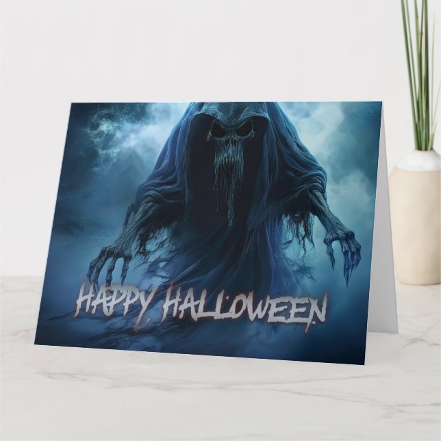 Carte Fantôme noir dans un paysage infernal - Halloween (Devant)