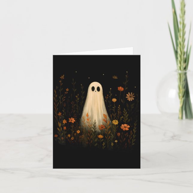 Carte Fantôme sur un pré fleuri Halloween automne design (Devant)