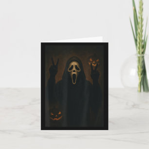 Carte Fantôme Visage Effrayant Avec Mains Coeurs Hallowe