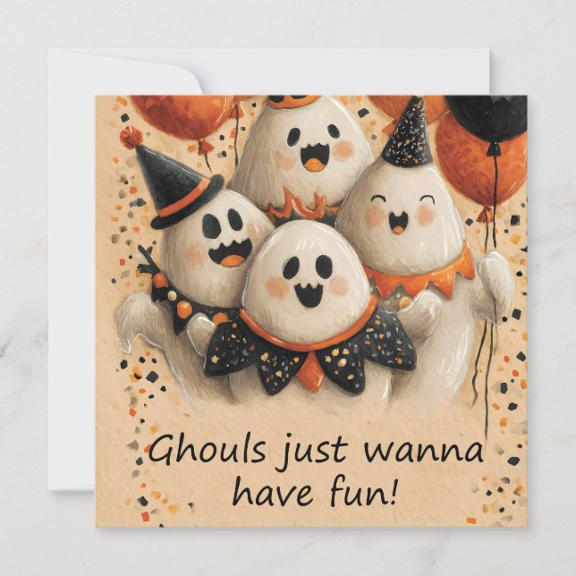 Carte Fantômes d'Halloween mignonnes avec texte (Devant)