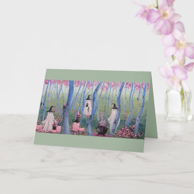Carte Fantômes mignons effrayants et chats noirs  (Orchidée)