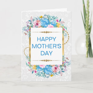 Carte Fard à joues & Fleurs bleues & Paillettes dorées p