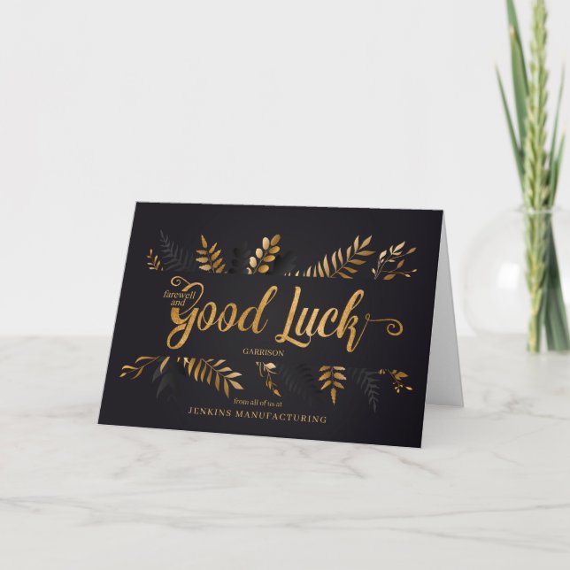 Carte Farewell Good Luck Black Gold Botanical (Devant)