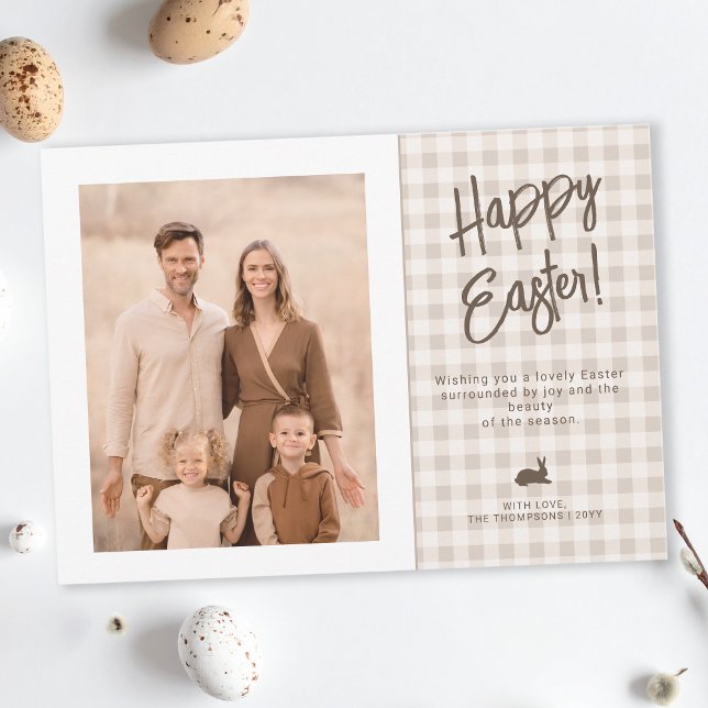 Carte Farmhouse Gingham And Bunny Easter Family Photo (Créateur téléchargé)