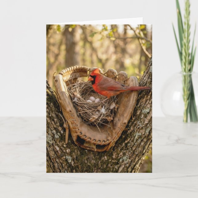 Carte Father's Day Cardinal Nest in a Baseball Glove (Devant)