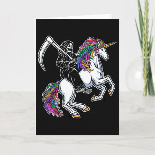Carte Faucheuse chevauchant licorne arc-en-ciel squelett