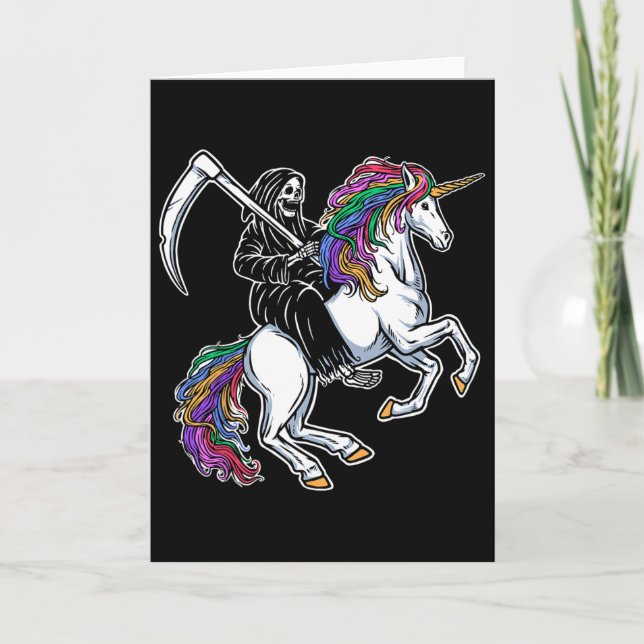 Carte Faucheuse chevauchant licorne squelette arc-en-cie (Devant)