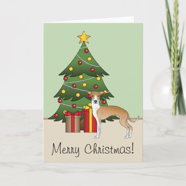 Carte Faune Et Blanc Italien Greyhound & Arbre De Noël (Devant)
