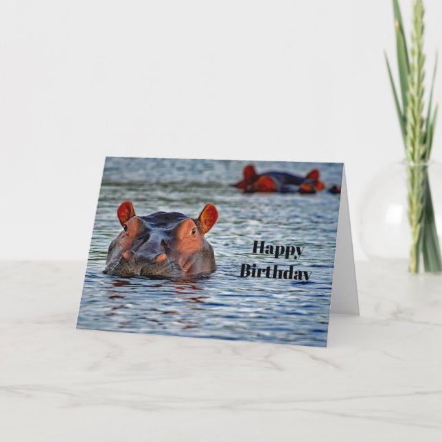 Carte Faune Hippo photo d'eau Anniversaire (Devant)