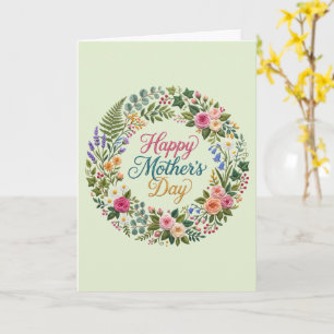 Carte Fausse Broderie Florale Bonne Fête des Mères