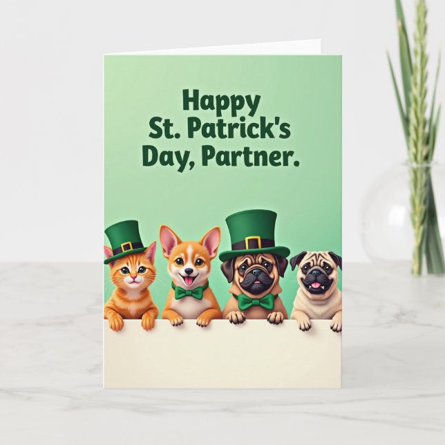 Carte Faux Animaux de compagnie pour les Fêtes en Or (Devant)