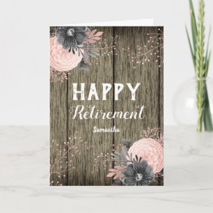 Carte Faux Bois de Rustc et Fleurs pour la Retraite
