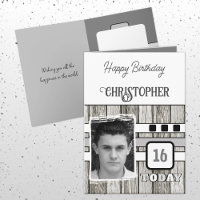 Faux bois rustique 16ème photo gris anniversaire