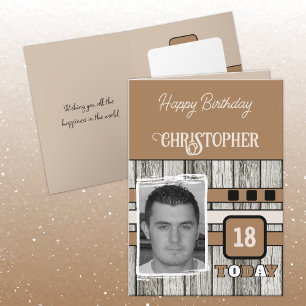 Carte Faux bois rustique 18e anniversaire de la photo ma