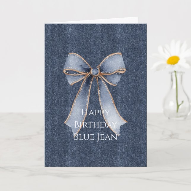 Carte Faux Denim Blue Jean Bow (Petite plante)