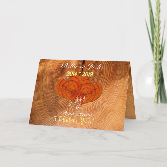 Carte Faux en bois personnalisé 5e anniversaire Mariage (Devant)