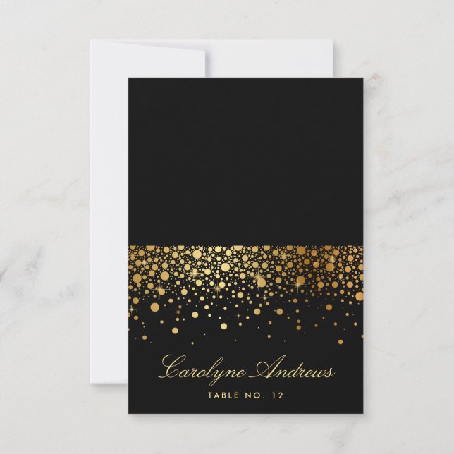Carte Faux Gold Foil Confetti Dots Black Place (Devant)