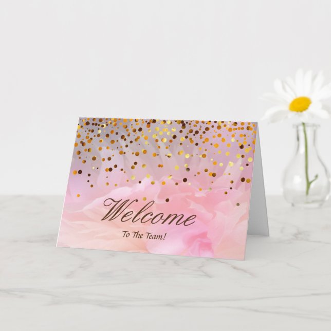 Carte Faux Gold Foil Confetti Élégantes Écluses Bienvenu (Petite plante)