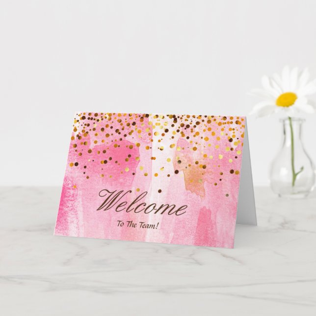 Carte Faux Gold Foil Confetti Élégantes Écluses Bienvenu (Petite plante)