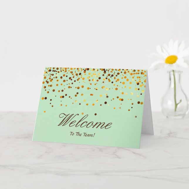 Carte Faux Gold Foil Confetti Élégantes étincelles Bienv (Petite plante)