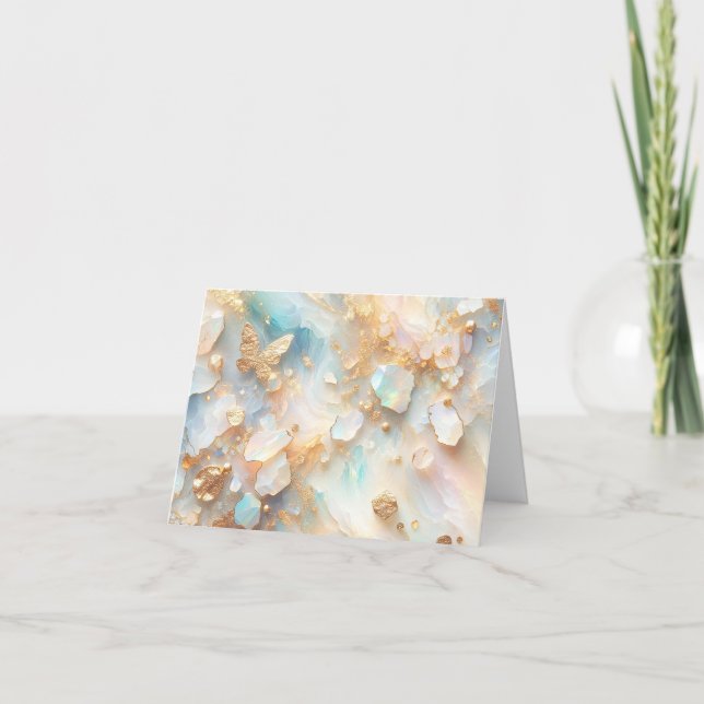 Carte Faux Holographique Opal Moonstone Gold Butterfly (Devant)