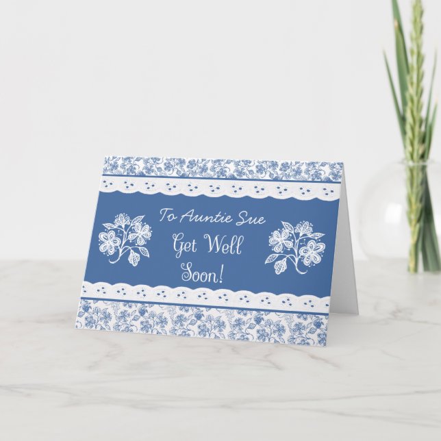 Carte Faux Lace Florale personnalisée Get Well Car (Devant)