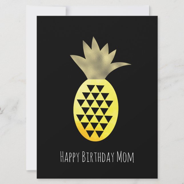 Carte Faux Or Simple Joyeux Anniversaire Ananas (Devant)