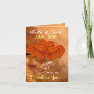 Carte Faux Wood personnalisé 5e anniversaire Mariage
