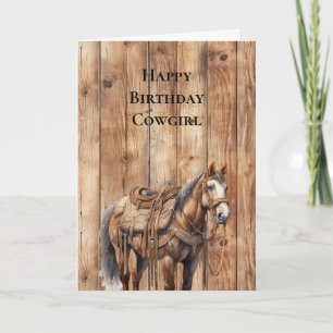 Carte Faux Wood Western Cowboy Cheval Cowgirl Anniversai