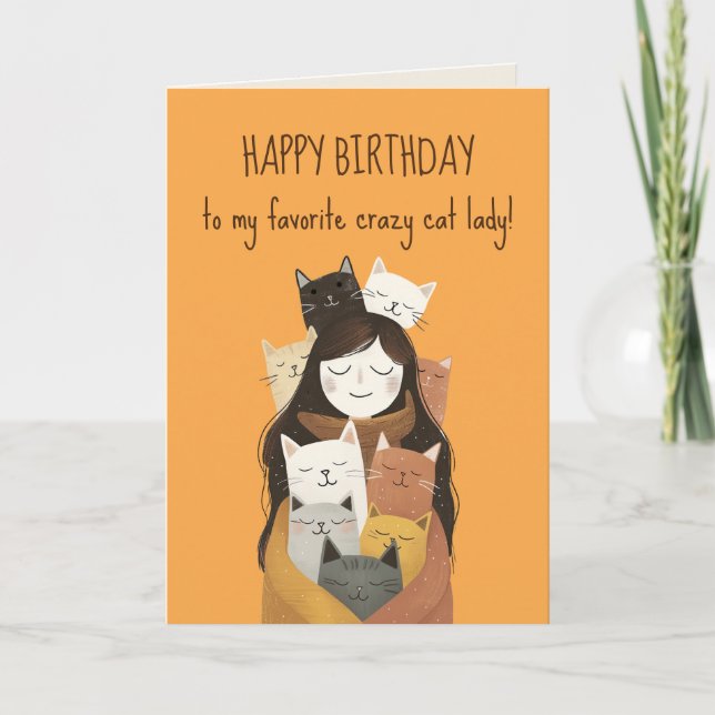 Carte Favori Crazy Cat Lady Cute & Funny BFF Anniversair (Devant)