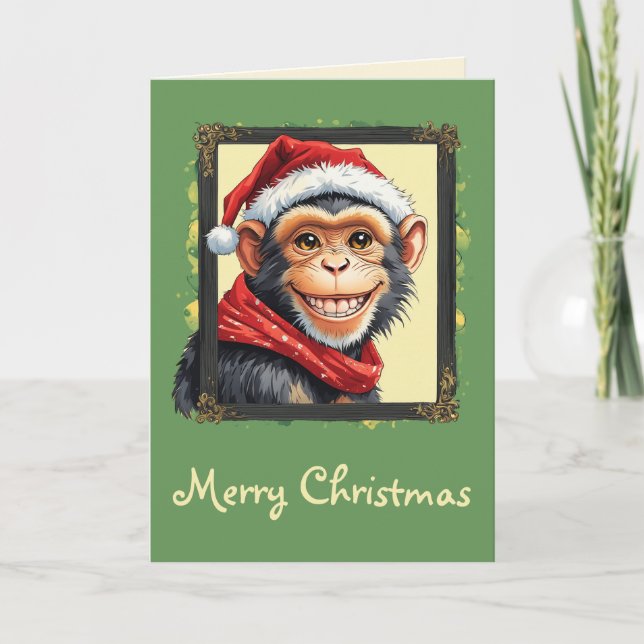 Carte Favoris de Noël animal amusant - Singe 2 (Devant)