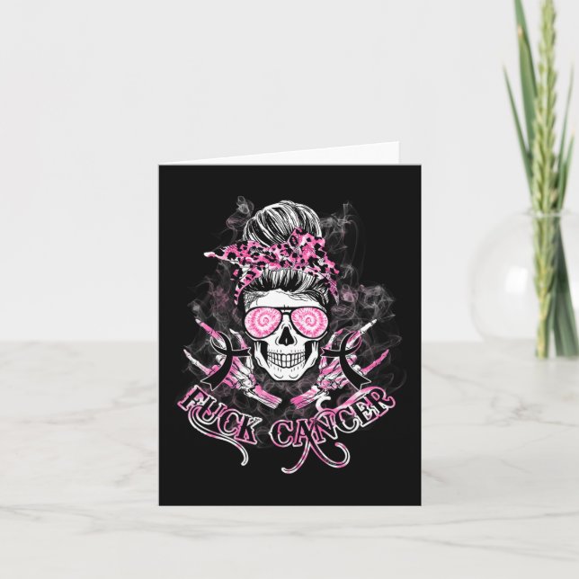 Carte Fck Cancer Crâne Messine Bun Pink Breast Cancer Aw (Devant)