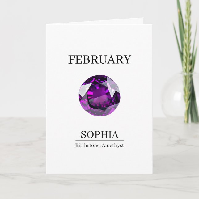 Carte February Amethyst Personalized Birthday (Devant)
