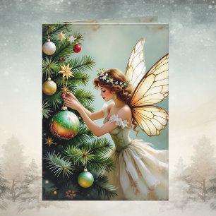 Carte Fée ange vintage place une étoile sur l'arbre de N