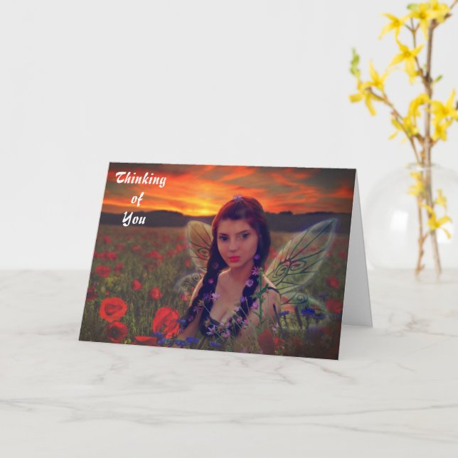 Carte Fée au coucher du soleil dans un champ de pavots I (Fleur jaune)