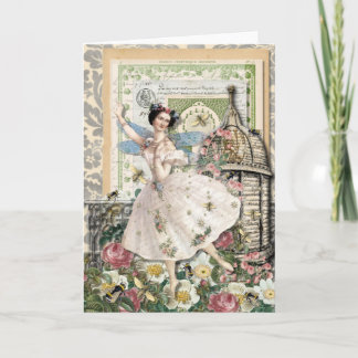Carte Fée d'abeille - note vide vintage de salutation