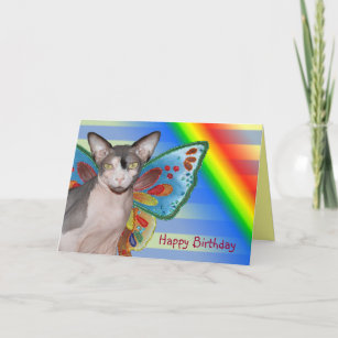Carte Fée de chat d'arc-en-ciel d'anniversaire de la