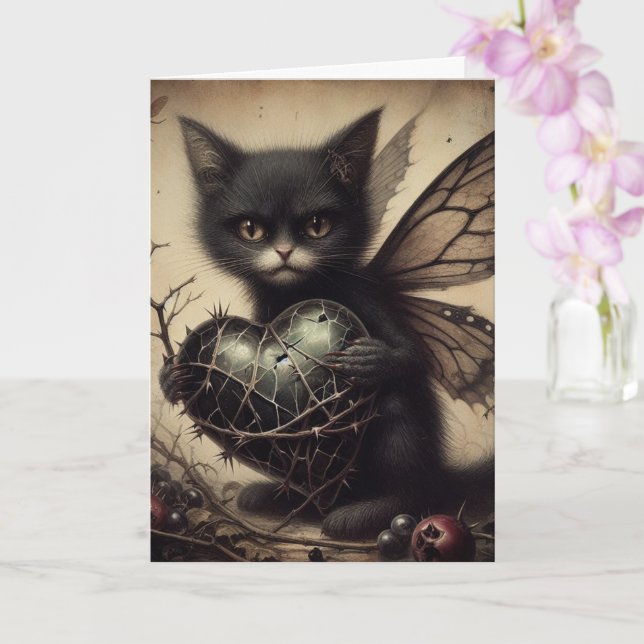 Carte Fée de chat noir adorable Toutes les occasions Sal (Orchidée)